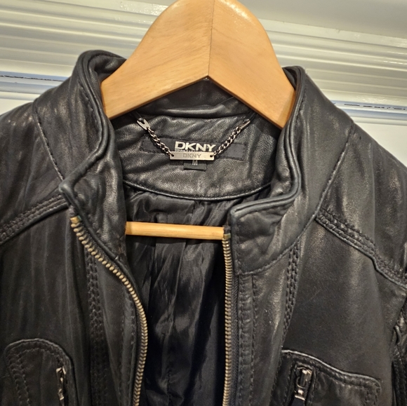 DKNY Moto Genuine Leather Jacket (M) Black - Picture 4 of 13